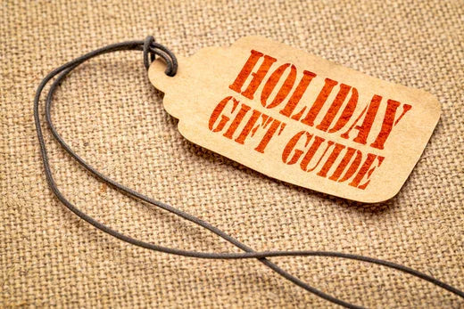 Holiday Gift Guide tag on burlap, hypoallergenic apparel gift ideas from Cottonique