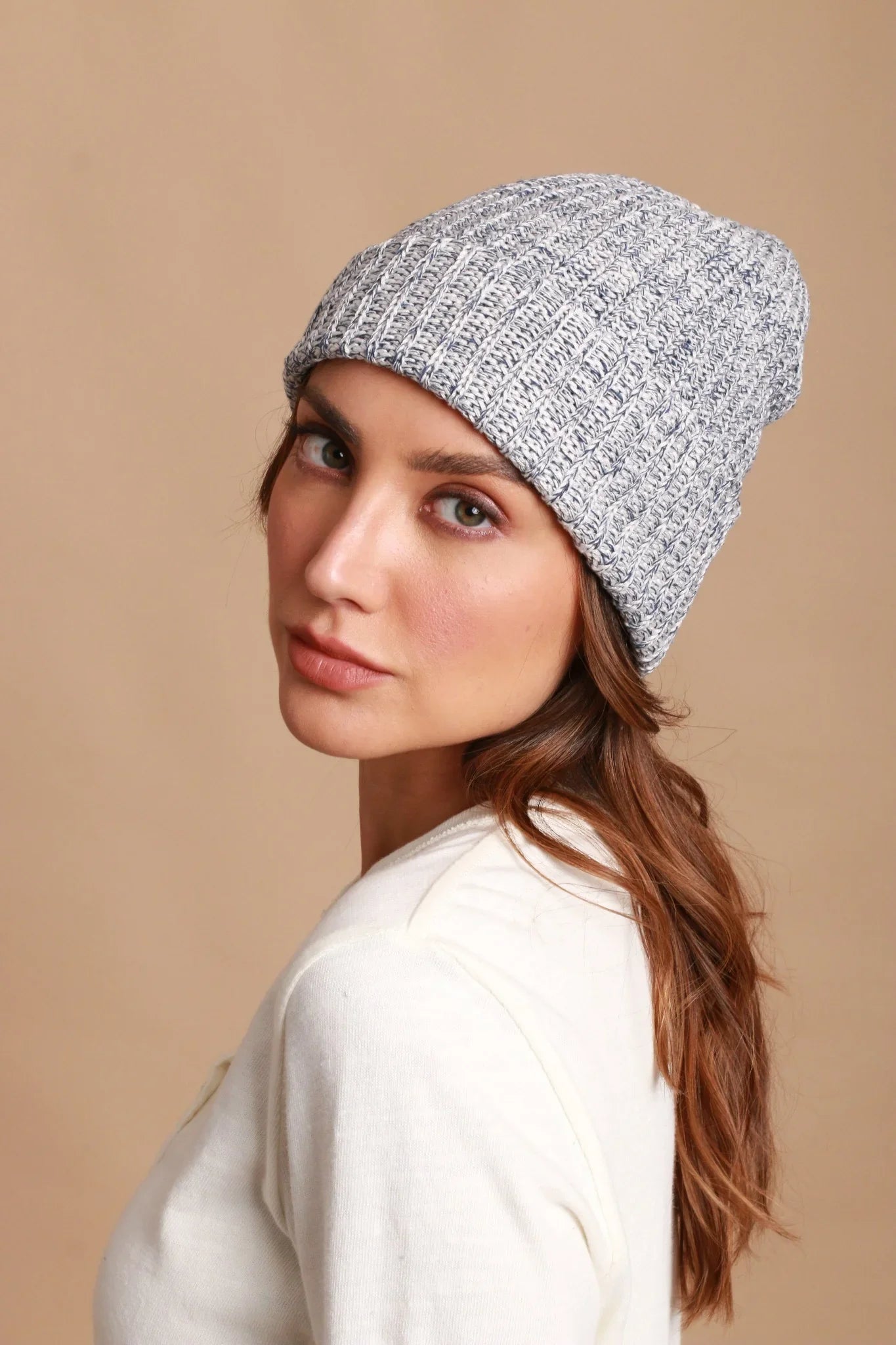 100% Organic Cotton Knitted Beanie (Melange Blue)
