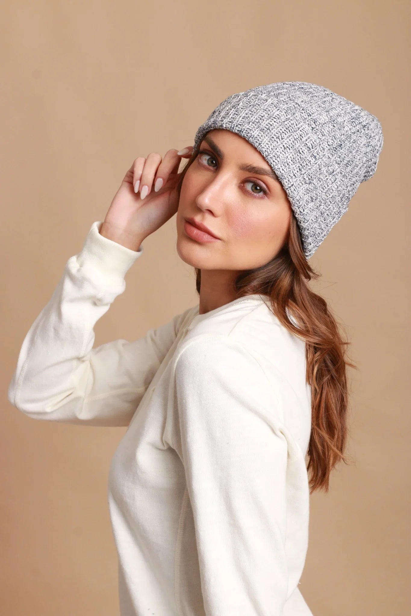 100% Organic Cotton Knitted Beanie (Melange Blue)