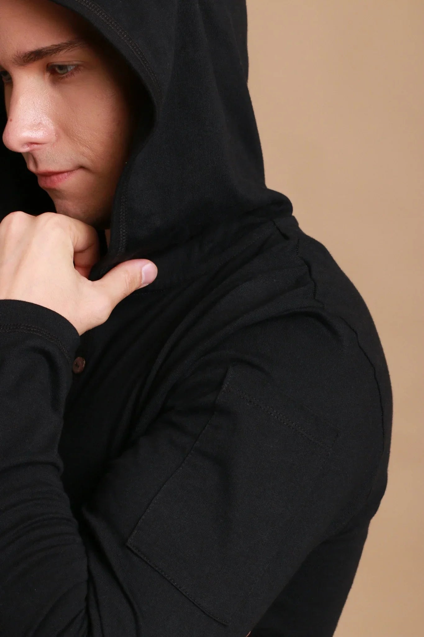 Men's Jersey Pullover Hoodie with Built-in Sleep Eye Mask