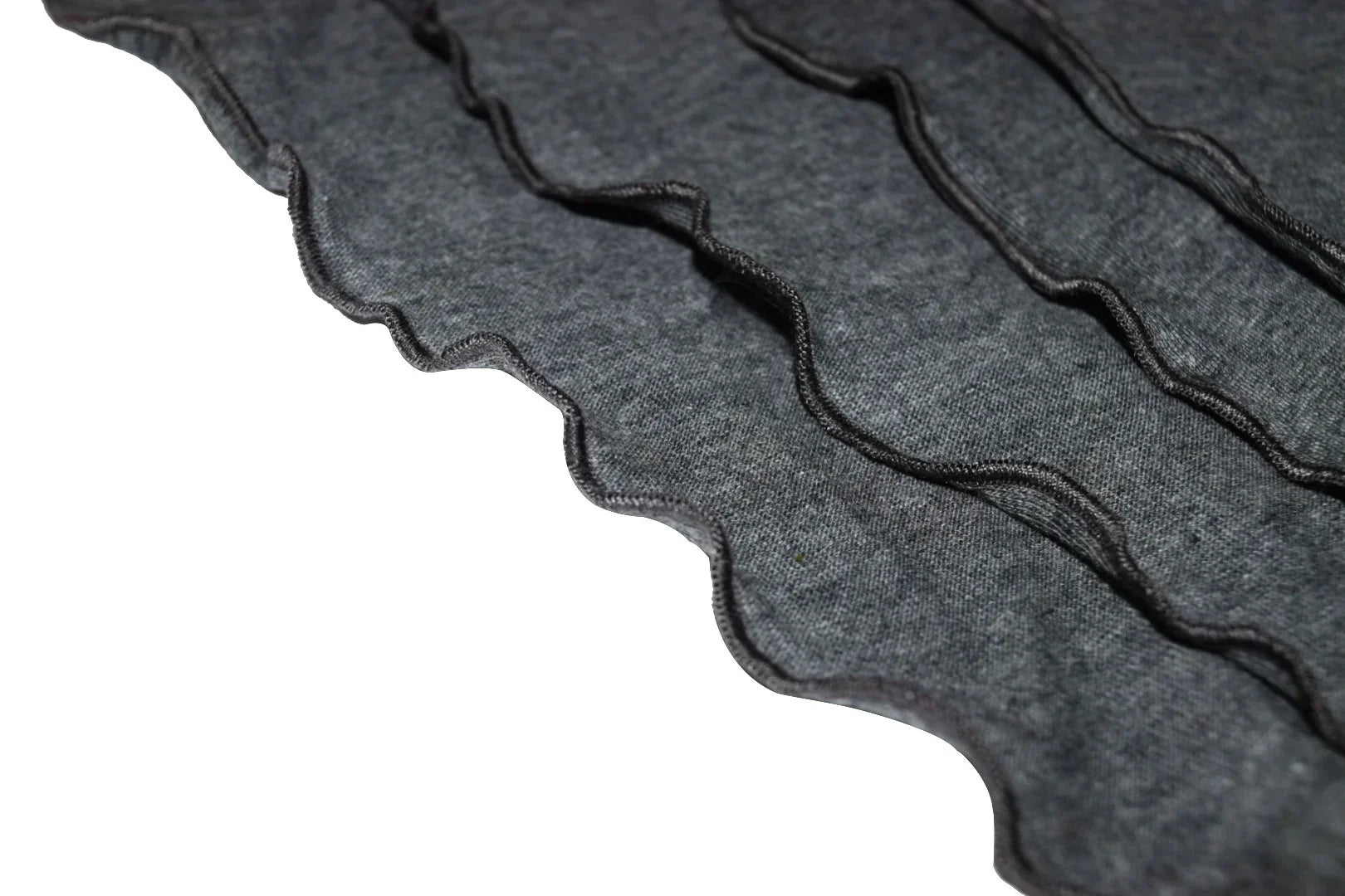 Close-up of a wavy-edged grey organic cotton shawl for sensitive skin